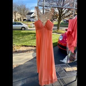 Salmon / Coral Halter Prom Dress with gems 🍑